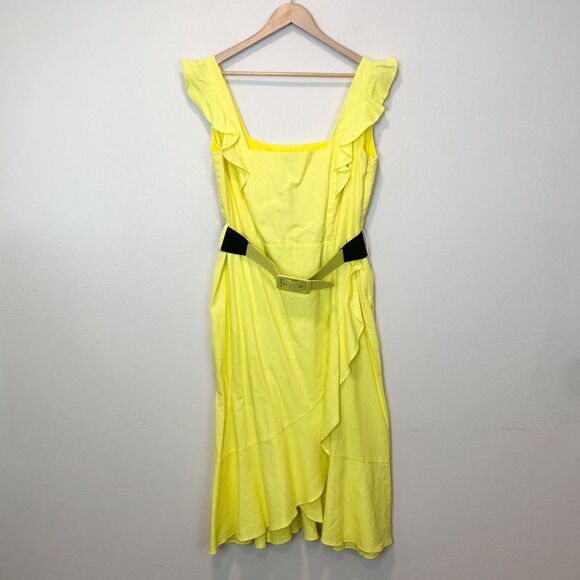 NEW City Chic Frill Thrill Dress Linen Blend Ruffle Detail in Zest Yellow XS/14 - Picture 3 of 9